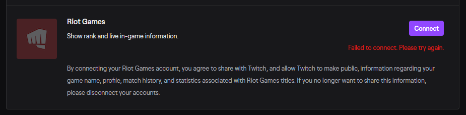 Riot Games - Failed to connect. Please try again.